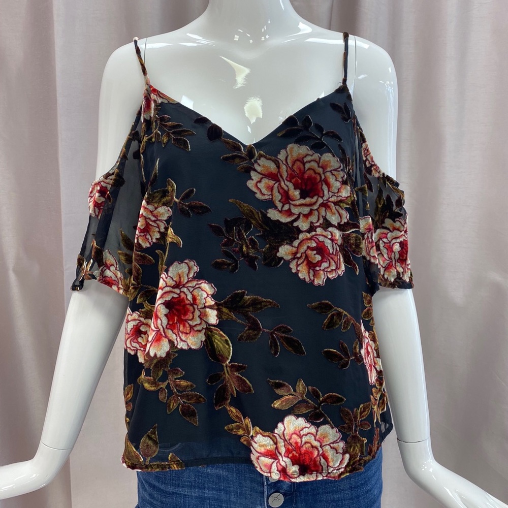 Black Cold Shoulder Velvet Top